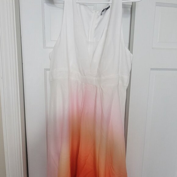 Xpluswear Design Plus Size Wedding Guest Orange V Neck High Low Hem Chiffon Midi - Picture 2 of 6